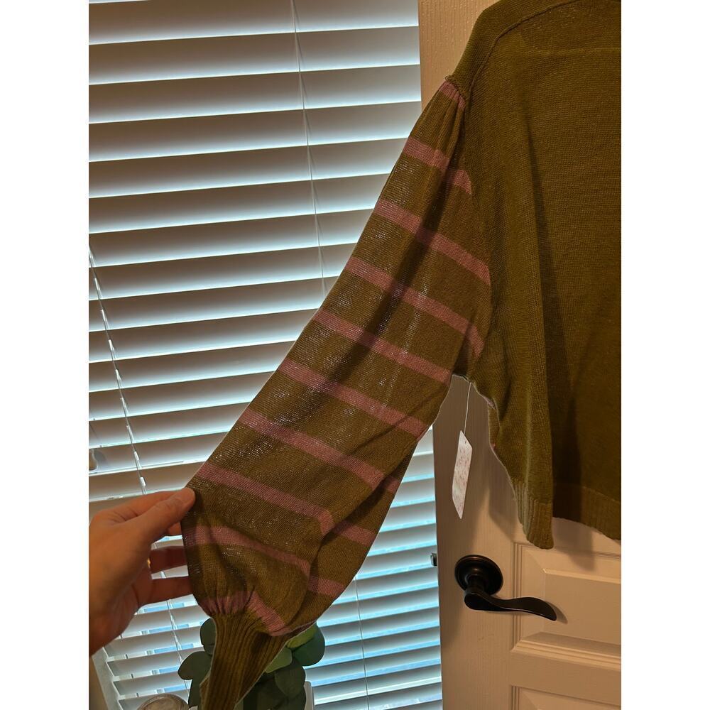 Free People Olive and Pink Striped Long Sleeve Pullover Stretchy Soft Boho - Picture 4 of 8